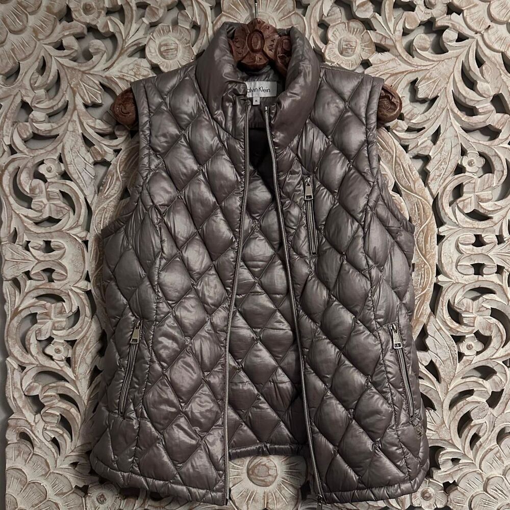 Calvin Klein Performance Diamond Quilted Down Puffer Vest Metallic Porcini XL